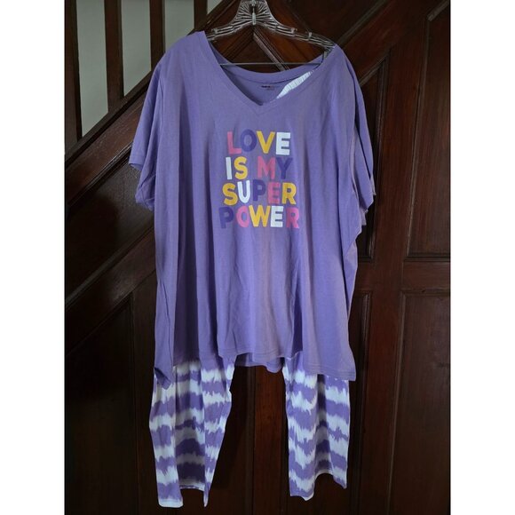 Avenue Purple Love Is My Superpower Pajama Set Size 30/32 Tie-Dye Pants - Picture 1 of 6